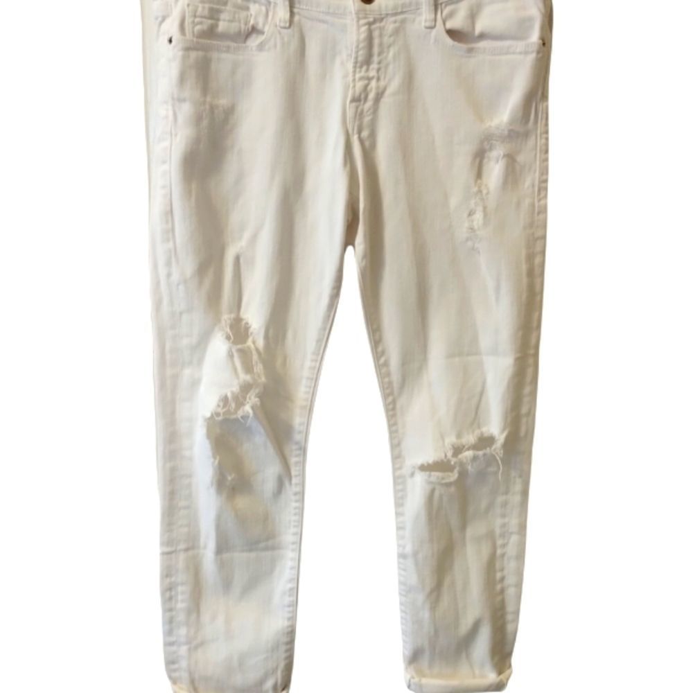 Frame Le Garcon white mid rise distressed jeans size 28